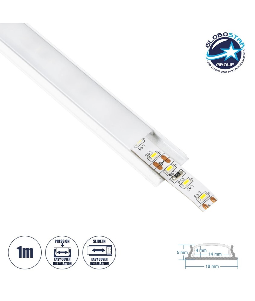 GLOBOSTAR® ALP-LINEAR CURBARIO 70863-1M Επιφανειακό Εύκαμπτο Προφίλ Αλουμινίου με Λευκό Γαλακτερό Πατητό Κάλυμμα για Ταινίες LED IP20 - Λευκό - Μ100 x Π1.8 x Υ0.5cm